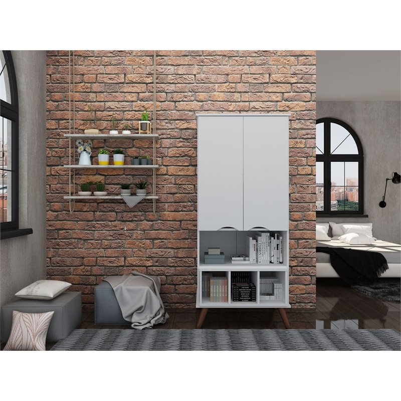 Manhattan Comfort Hampton 6-Shelf Wood Display Cabinet in White