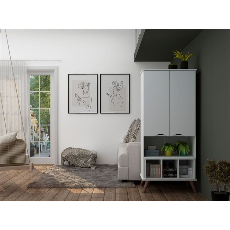 Manhattan Comfort Hampton 6-Shelf Wood Display Cabinet in White