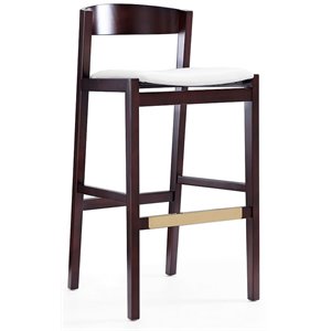 Manhattan Comfort Klismos 30.5&quot Faux Leather Barstool in Ivory/Walnut