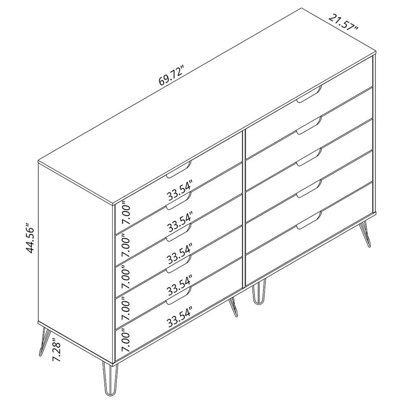 Manhattan Comfort Rockefeller 10-Drawer Wood Dresser in Pink/Natural