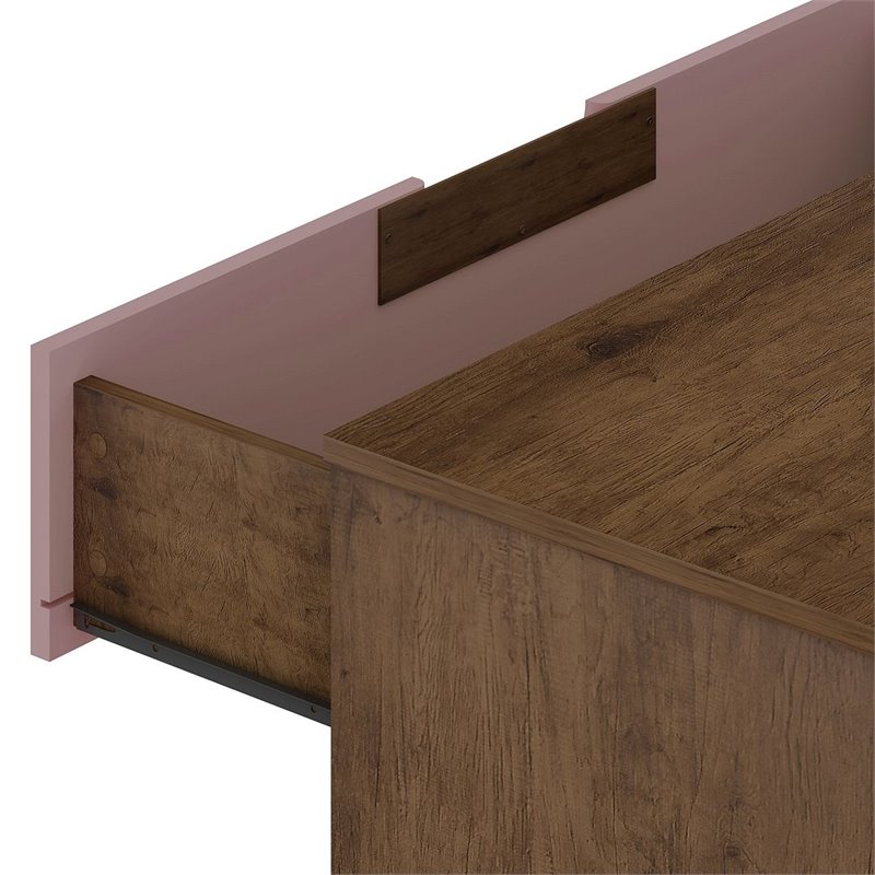 Manhattan Comfort Rockefeller 10-Drawer Wood Dresser in Pink/Natural