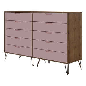 Manhattan Comfort Rockefeller 10-Drawer Wood Dresser in Pink/Natural