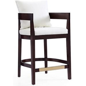 Manhattan Comfort Ritz 26.5&quot Faux Leather Counter Stool in Ivory/Walnut