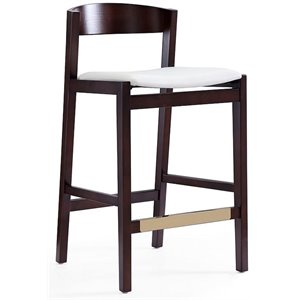 Manhattan Comfort Klismos 26.5&quot Faux Leather Counter Stool in Ivory/Walnut