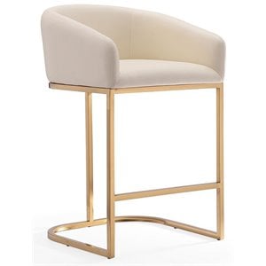 Maklaine Faux Leather Bar Stool Chair in Cream With Semi-circle Seat & Footrest