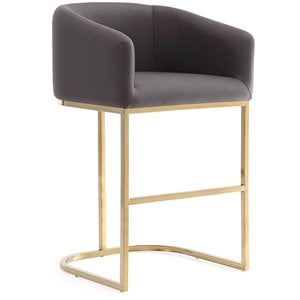 Manhattan Comfort Louvre 26&quot Faux Leather Counter Stool in Gray/Gold