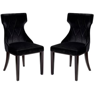 Manhattan Comfort Reine 18.5&quot Velvet Dining Chair in Black/Walnut (Set of 2)