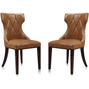 Manhattan Comfort Reine 18.5&quot Faux Leather Dining Chair in Brown (Set of 2)