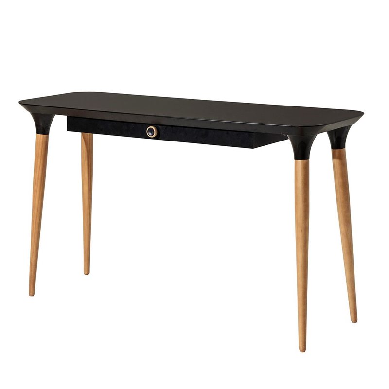 HomeDock Solid Wood Office Desk with Internal Organizers in Black & Cinnamon
