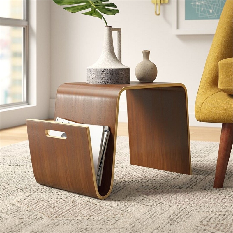Manhattan Comfort Brookside AshWood Veneer End Table in Walnut Brown
