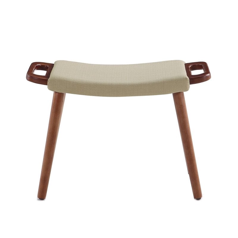 Manhattan Comfort Geta Linen Fabric/Wood Ottoman in Barley Cream/Antique Walnut