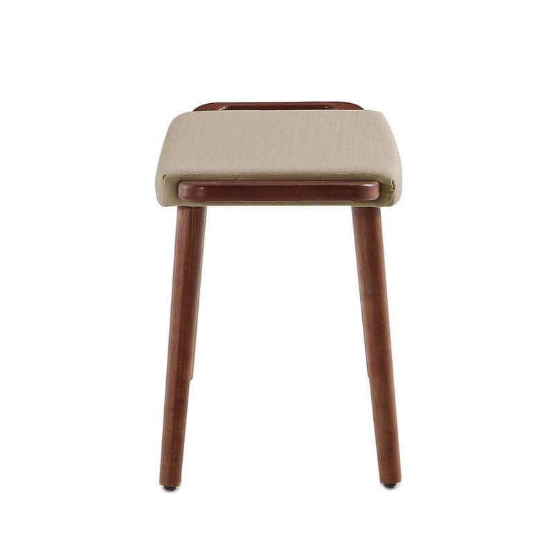 Manhattan Comfort Geta Linen Fabric/Wood Ottoman in Barley Cream/Antique Walnut