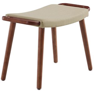 Manhattan Comfort Geta Linen Fabric/Wood Ottoman in Barley Cream/Antique Walnut