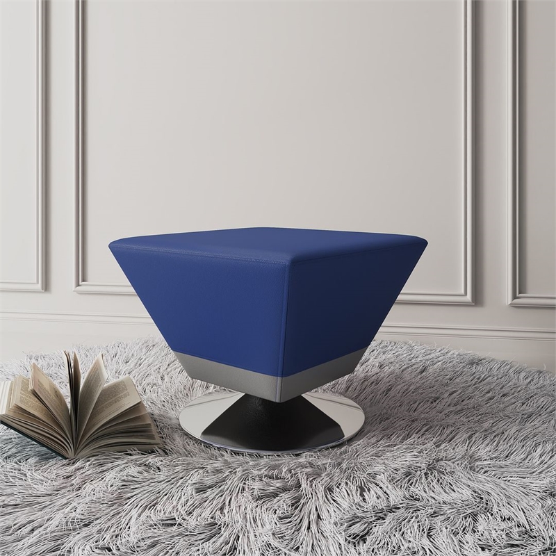 Manhattan Comfort Diamond Faux Leather Swivel Ottoman in Blue