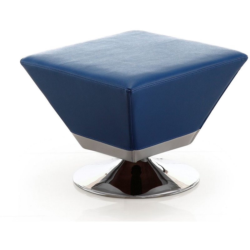 Manhattan Comfort Diamond Faux Leather Swivel Ottoman in Blue