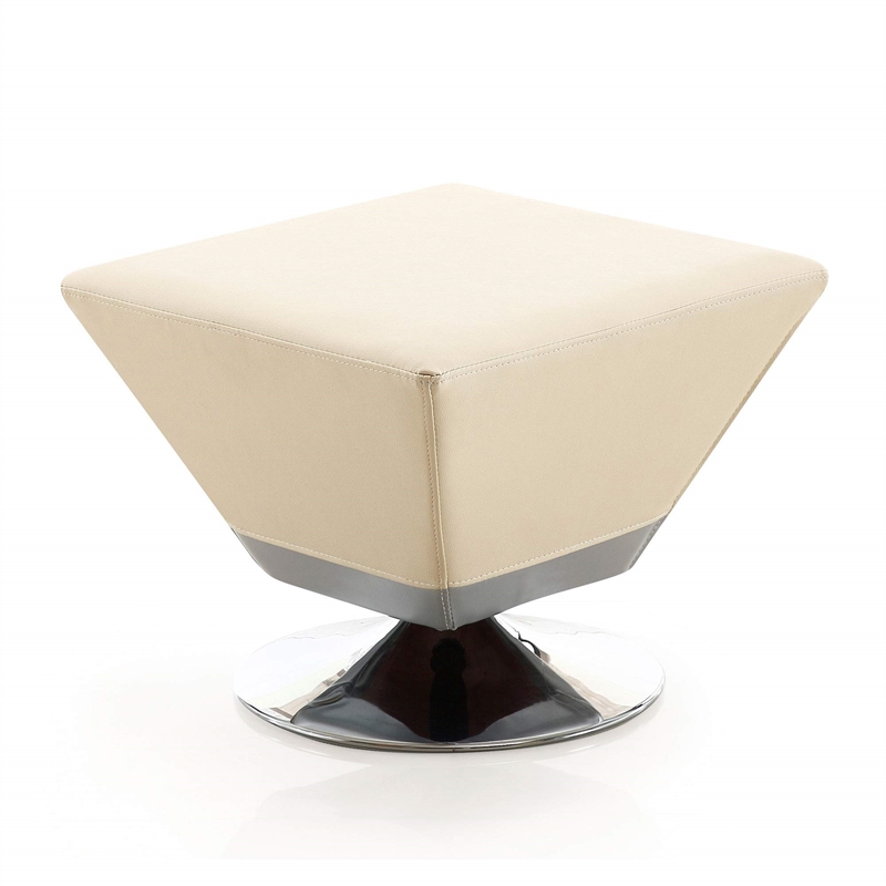 Manhattan Comfort Diamond Faux Leather Swivel Ottoman in Tan