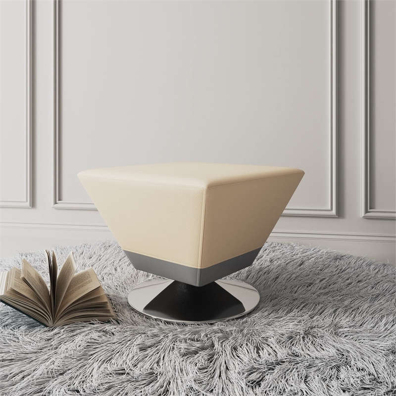 Manhattan Comfort Diamond Faux Leather Swivel Ottoman in Tan