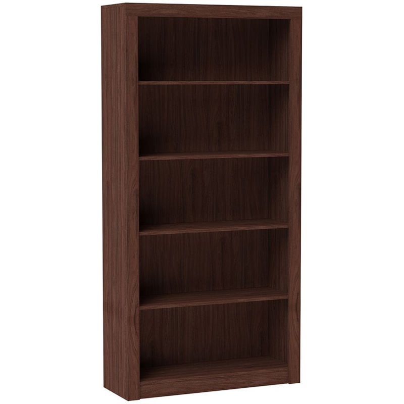 Manhattan Comfort Olinda 5 Shelves Wood Bookcase in Nut Brown