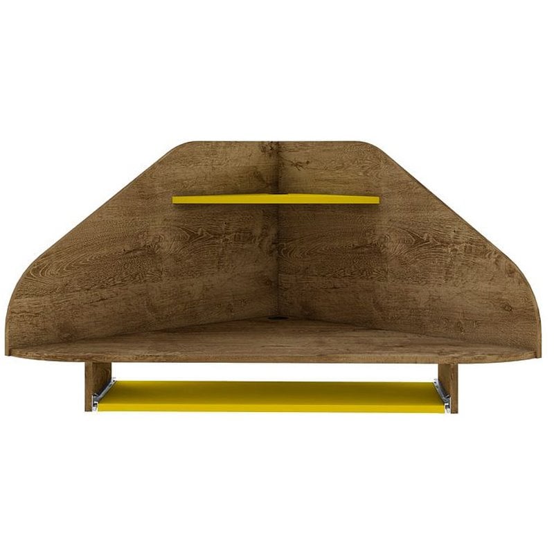Bradley Wood Floating Corner Desk in Rustic Brown & Yellow