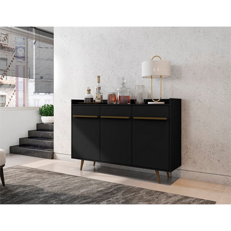 Manhattan Comfort Bradley 4 Shelves Wood Buffet Stand in Black