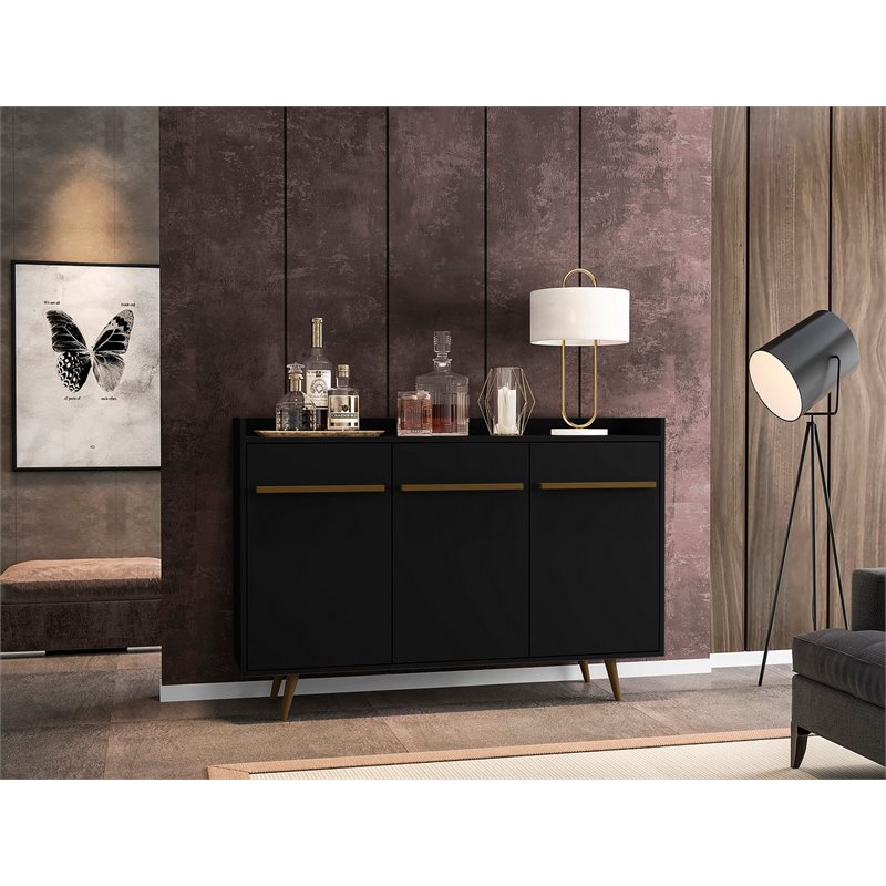 Manhattan Comfort Bradley 4 Shelves Wood Buffet Stand in Black