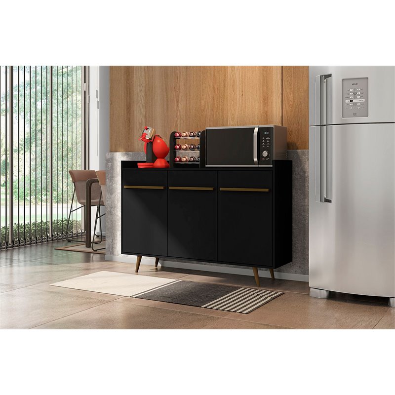 Manhattan Comfort Bradley 4 Shelves Wood Buffet Stand in Black