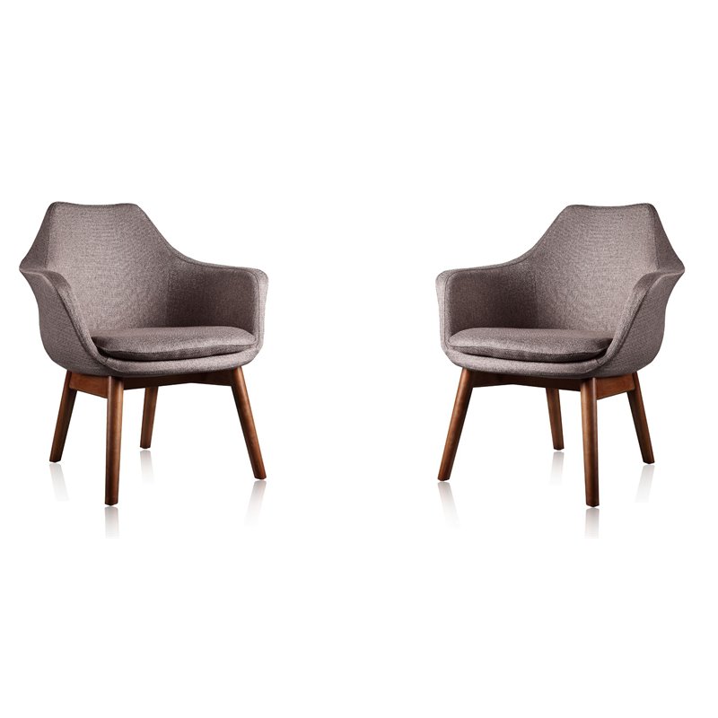 Manhattan Comfort Cronkite Fabric Accent Chair in Gray/Walnut (Set of 2)