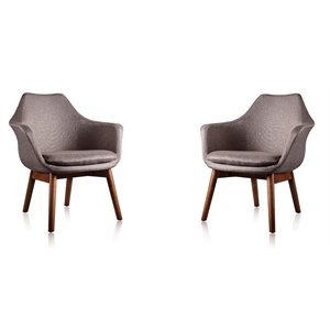 Manhattan Comfort Cronkite Fabric Accent Chair in Gray/Walnut (Set of 2)