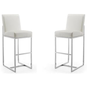 Manhattan Comfort Element 29.53&quot Faux Leather Barstool in White (Set of 2)