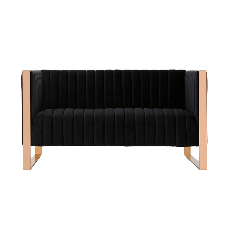 Manhattan Comfort Trillium 3-Piece Velvet Sofa Set in Black/Rose Gold