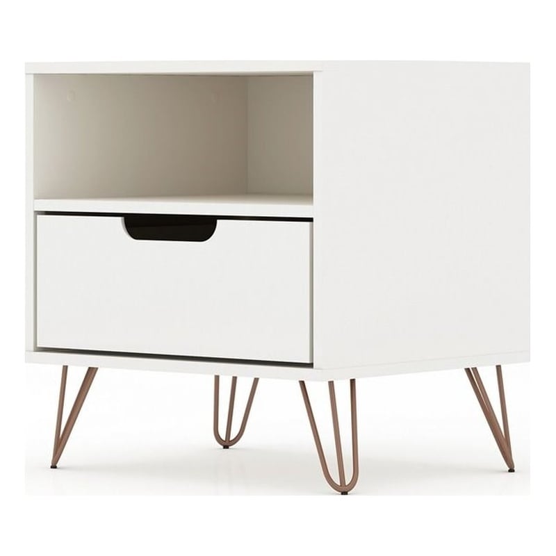 Manhattan Comfort Rockefeller 1-Drawer Wood Nightstand in White (Set of 2)