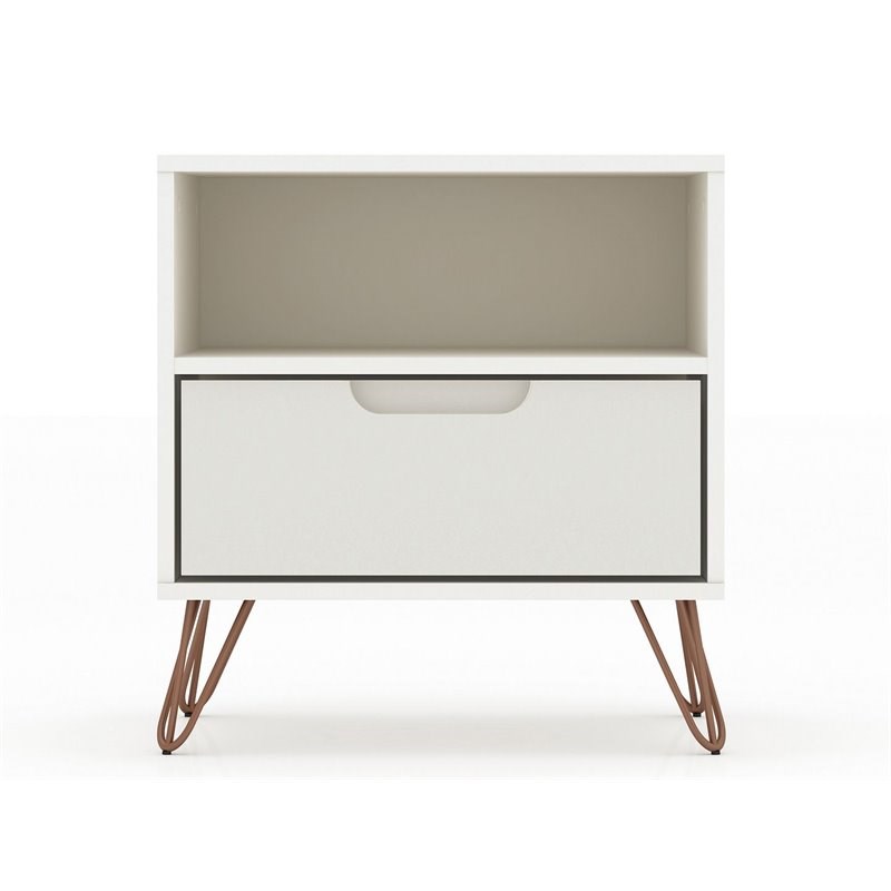 Manhattan Comfort Rockefeller 1-Drawer Wood Nightstand in Off White (Set of 2)