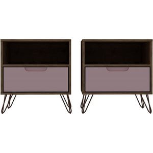 Manhattan Comfort Rockefeller 1-Drawer Wood Nightstand in Pink (Set of 2)