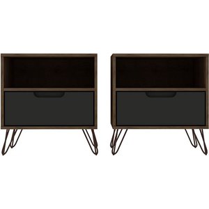 Manhattan Comfort Rockefeller 1-Drawer Wood Nightstand in Gray (Set of 2)