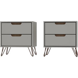 Manhattan Comfort Rockefeller 2-Drawer Wood Nightstand in Off White (Set of 2)