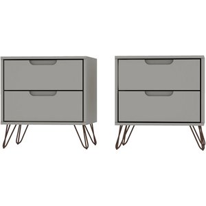 Manhattan Comfort Rockefeller 2-Drawer Wood Nightstand in Off White (Set of 2)