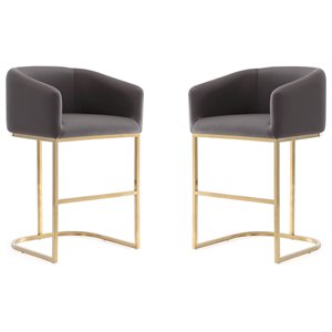 Manhattan Comfort Louvre 26&quot Faux Leather Counter Stool in Gray (Set of 2)