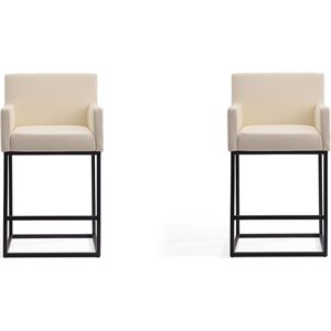 Manhattan Comfort Ambassador 26&quot Faux Leather Counter Stool in Cream (Set of 2)