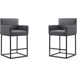 Manhattan Comfort Ambassador 26&quot Faux Leather Counter Stool in Gray (Set of 2)