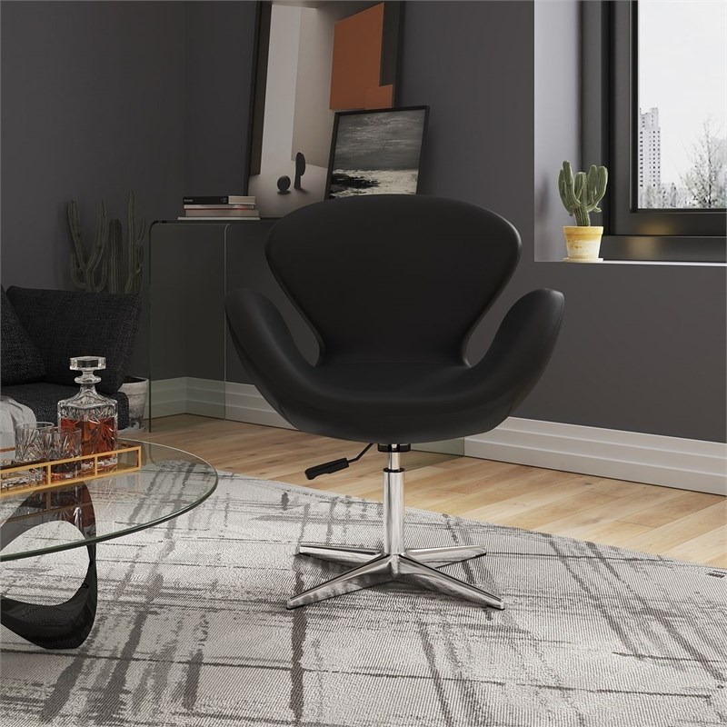 Manhattan Comfort Raspberry Faux Leather Height Adjustable Chair in Black