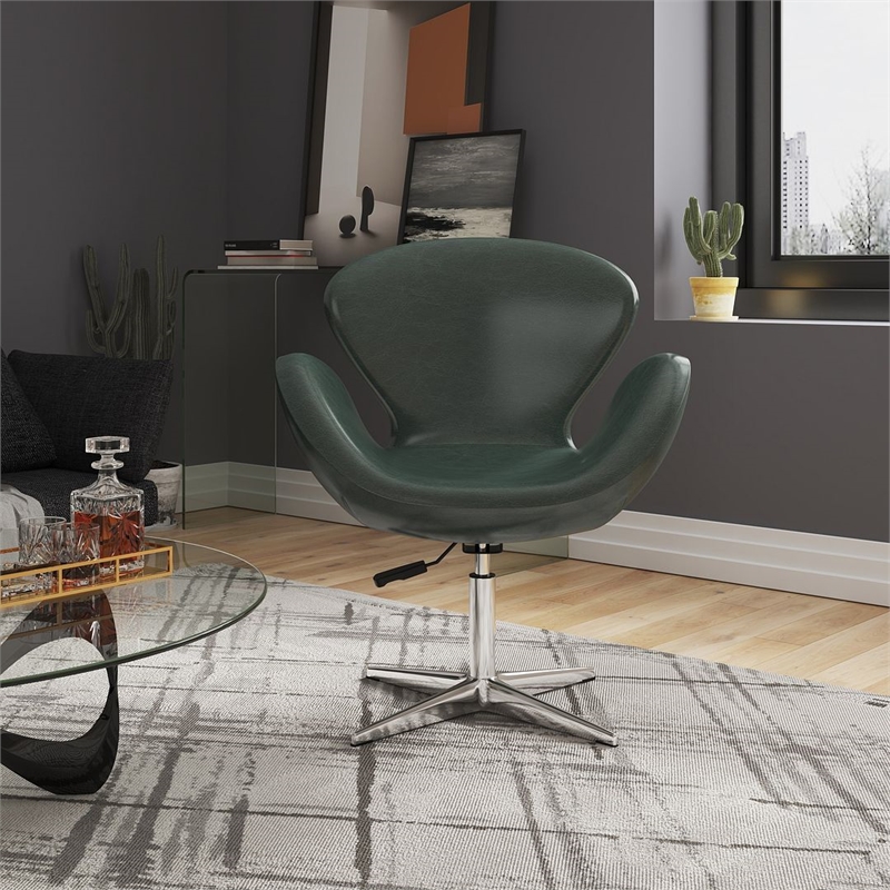 Manhattan Comfort Raspberry Faux Leather Height Adjustable Chair in Green
