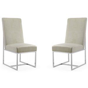 Manhattan Comfort Element 18.9&quot Velvet Dining Chair in Off White (Set of 2)