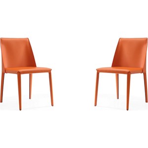Manhattan Comfort Paris 17.32&quot Leather Dining Chair in Orange (Set of 4)