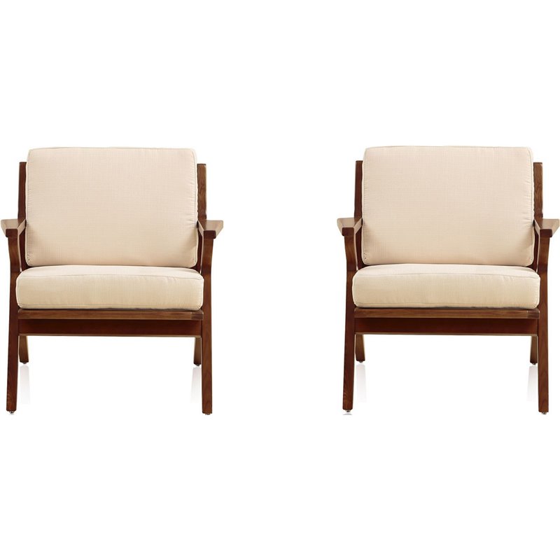 Manhattan Comfort Martelle Fabric Accent Chair in Cream/Amber (Set of 2)