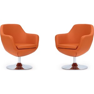 Manhattan Comfort Caisson Faux Leather Swivel Accent Chair in Orange (Set of 2)
