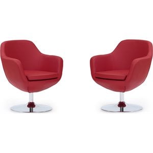 Manhattan Comfort Caisson Faux Leather Swivel Accent Chair in Red (Set of 2)