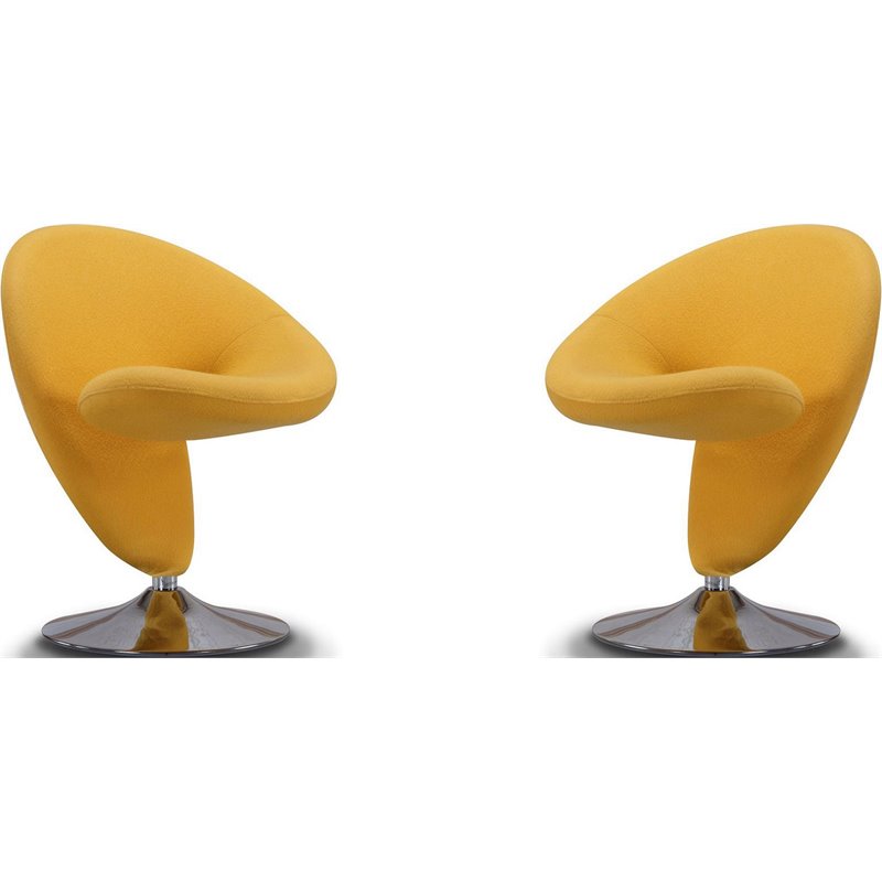 Manhattan Comfort Curl Fabric Swivel Accent Chair in Yellow (Set of 2)