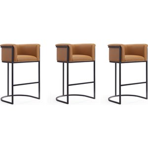 Manhattan Comfort Cosmopolitan 29.5&quot Faux Leather Barstool in Camel (Set of 3)