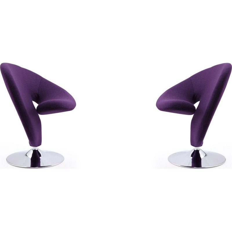 Manhattan Comfort Curl Fabric Swivel Accent Chair in Purple (Set of 2)
