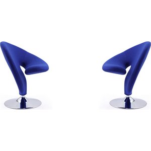 Manhattan Comfort Curl Fabric Swivel Accent Chair in Blue (Set of 2)